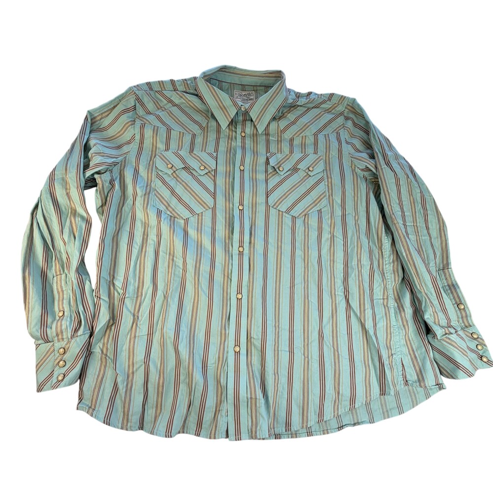 Tecovas Shirt Mens 2XL Green Striped Western Pearl Snap Long Sleeve Button Front